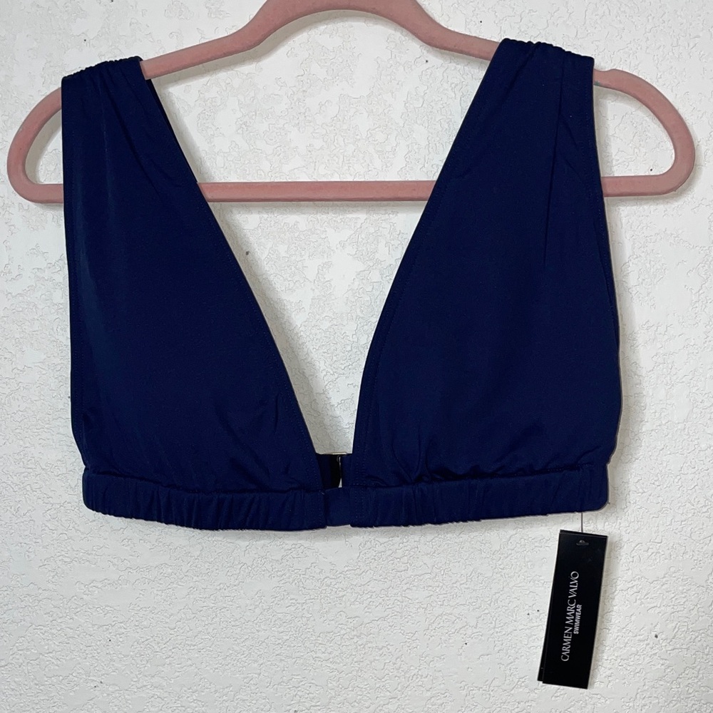CARMEN MARC VALVO Ruched Bikini Top In navy size L NWT - Picture 4 of 5